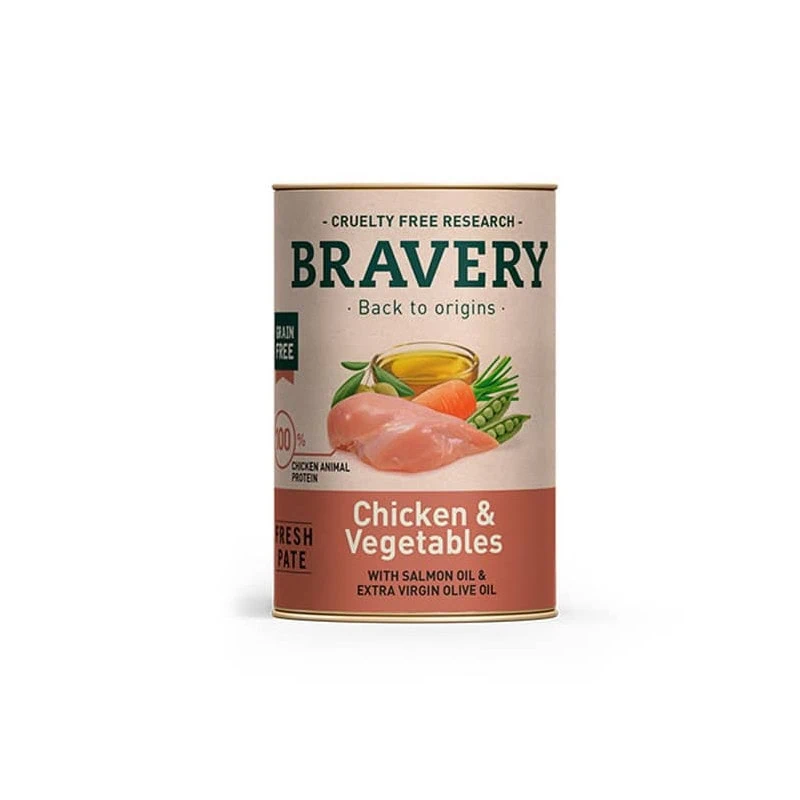 Lata Bravery Perro - Alimento Húmedo de Pollo y Vegetales 290 gr