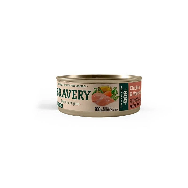 Lata Chica Bravery Perro - Pollo y Vegetales Alimento Húmedo 80 gr
