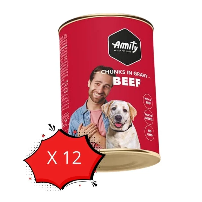 Pack 12 Latas Amity Premium Chunk Beef Carne 1250g c/u