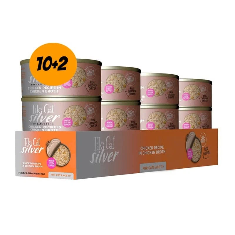 Pack de 12 latas Tiki Cat Lata Silver - Chicken Recipe in Chicken Broth 70 gr c/u