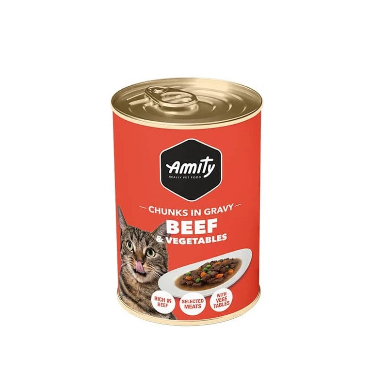 Lata Amity Gato Chunks in Gravy - Carne y Vegetales 415 gr