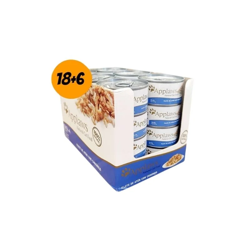 Packs 24 Latas Applaws Filete de Atún y Cangrejo con Caldito 70g c/u