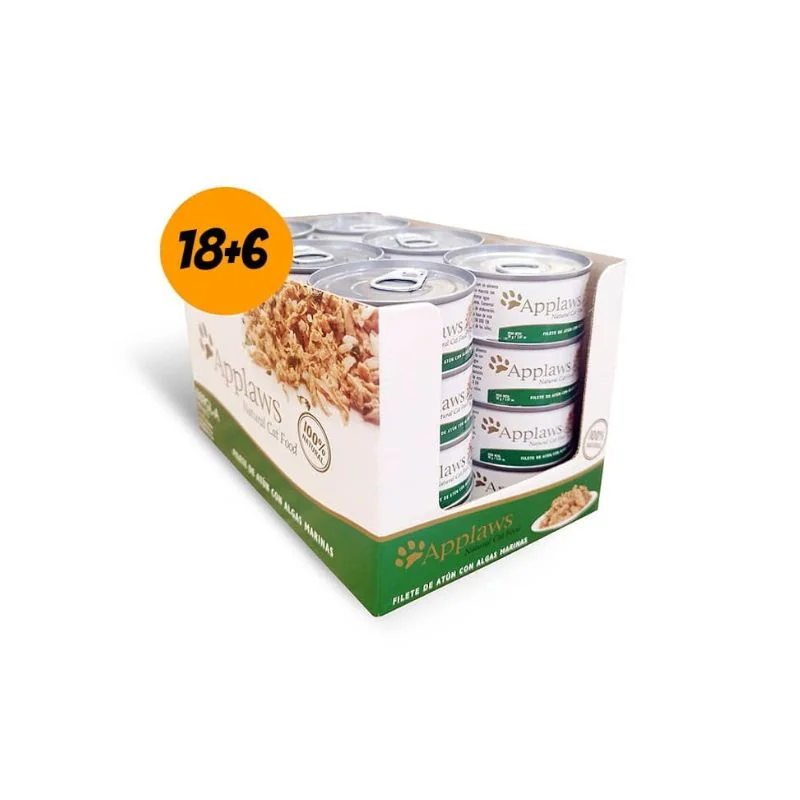 Pack 24 Latas Applaws Filete de Atún y Algas Marinas con Caldito 70g c/u