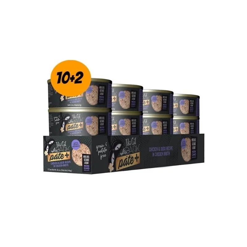 Pack 12 Tiki Cat After Dark Pate+ Chicken Duck Recipe in Chicken Broth 80g c/u