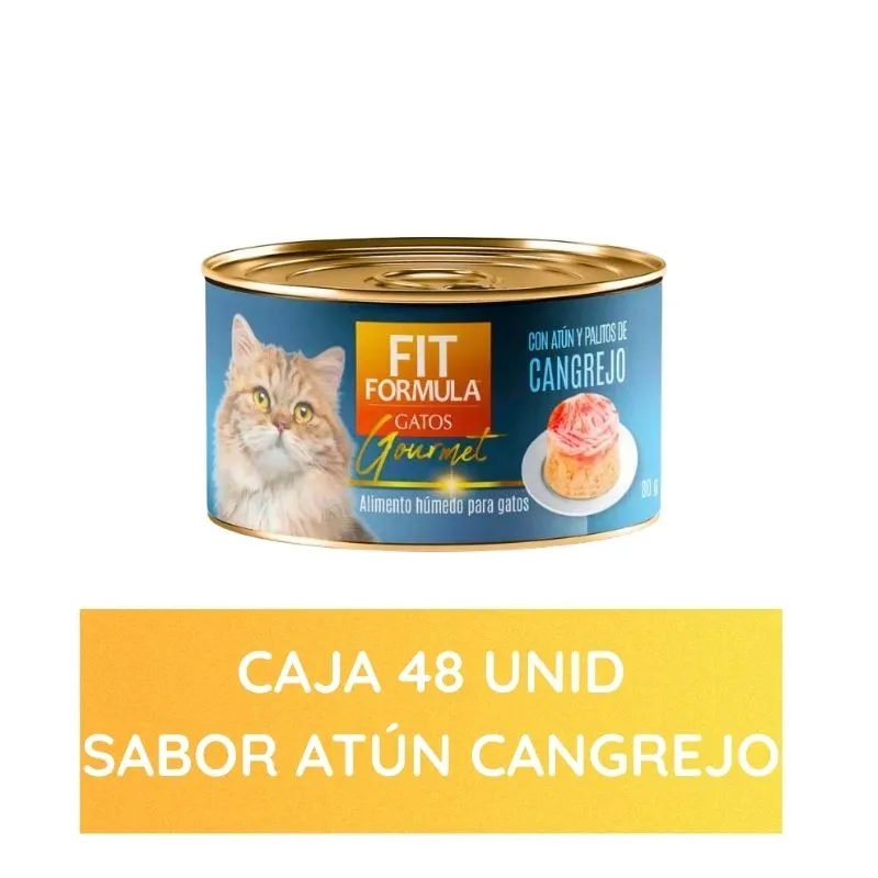 Pack 48 Latas Fit Fórmula Gato Gourmet Atún y Palitos de Cangrejo 80 g