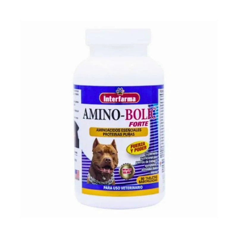 Amino-Bolic Forte Interfacrma 60 Tabletas | Suplemento Aminoácidos Para Perros Energía Y Masa Muscular