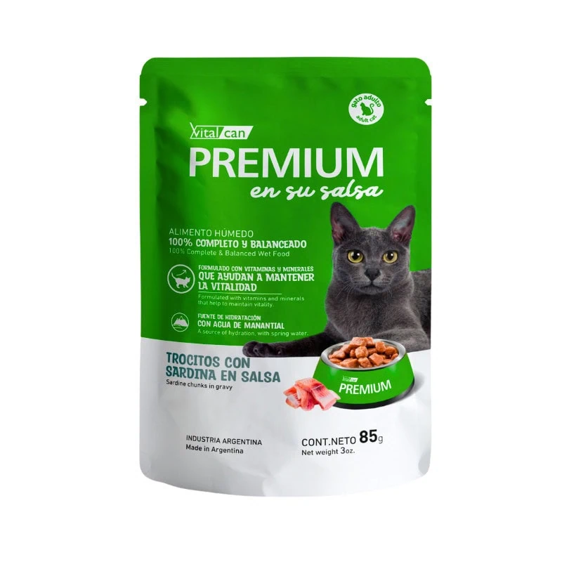 Pouch Vitalcan Premium Gato Adulto En Su Salsa Sardina 85 g