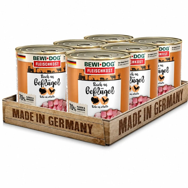 Pack 6 Latas BewiDog Rico En Ave 800g c/u | Alimento Húmedo Para Perros