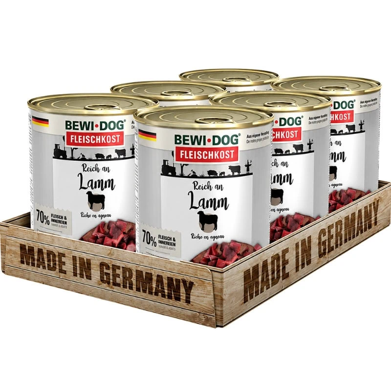 Pack 6 BewiDog Rico En Cordero 800g c/u | Alimento Húmedo Para Perros
