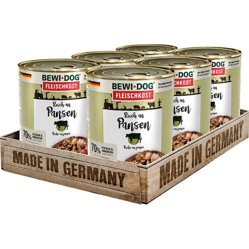 Pack 6 BewiDog Rico En Panza 800g c/u | Alimento Húmedo Para Perros
