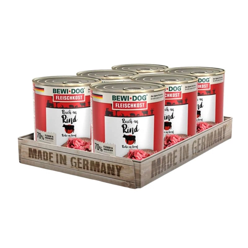 Pack 6 BewiDog Rico En Res Vacuno 800g c/u | Alimento Húmedo Para Perros