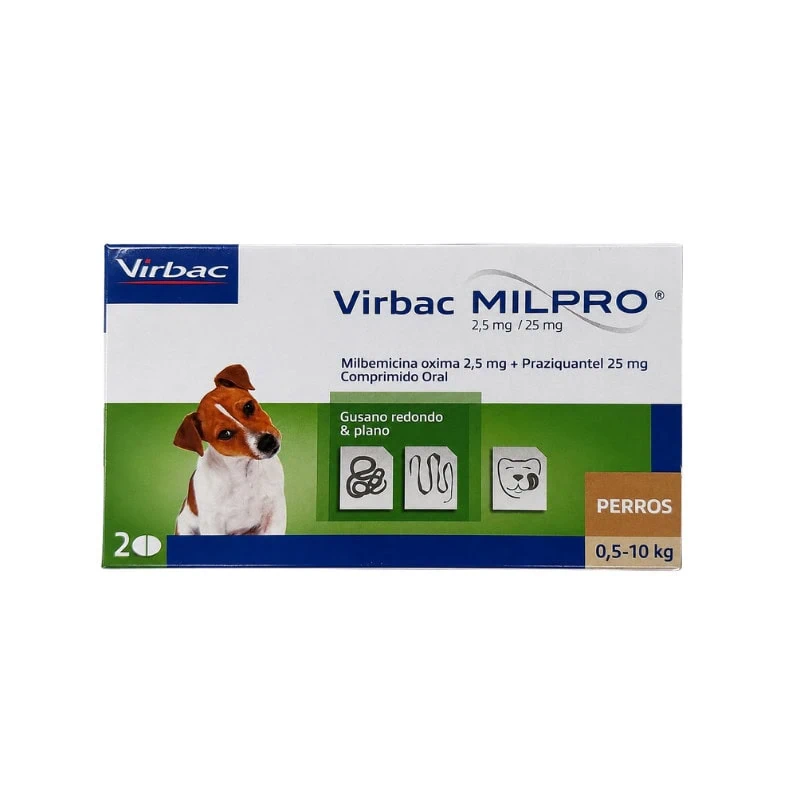 Virbac Milpro Antiparasitario Para Perros Cachorros 0,5 a 10kg (2,5mg / 25mg) | 2 Comprimidos