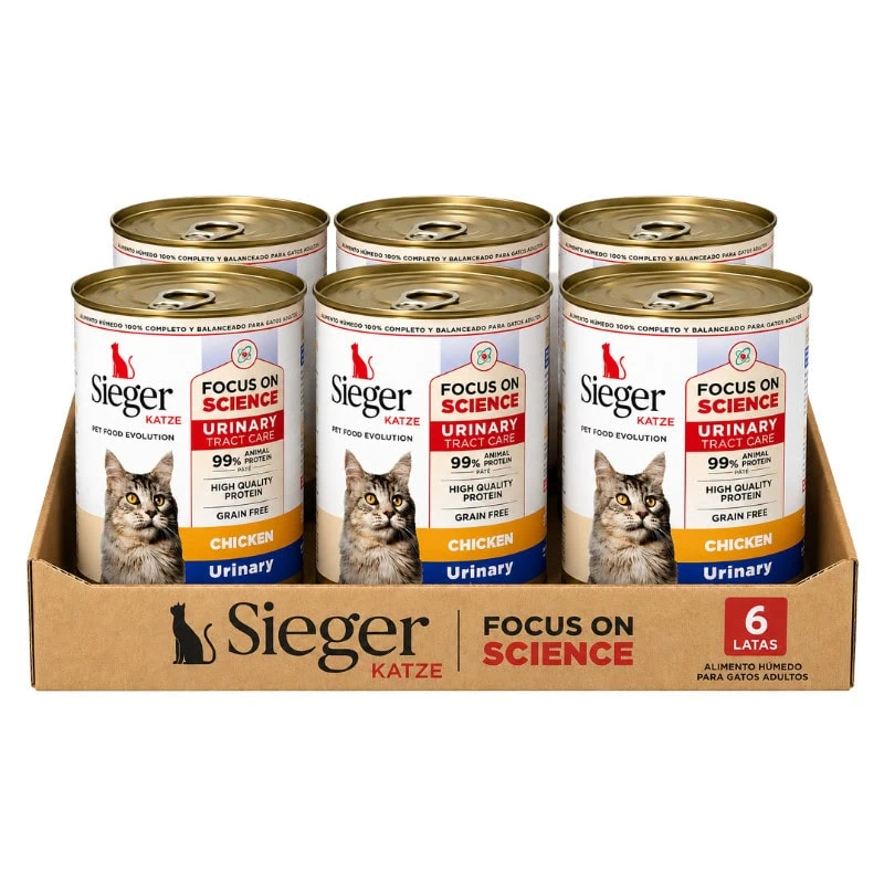 Pack 6 Latas Sieger Katze Wet Adult Urinary Chicken 340 g