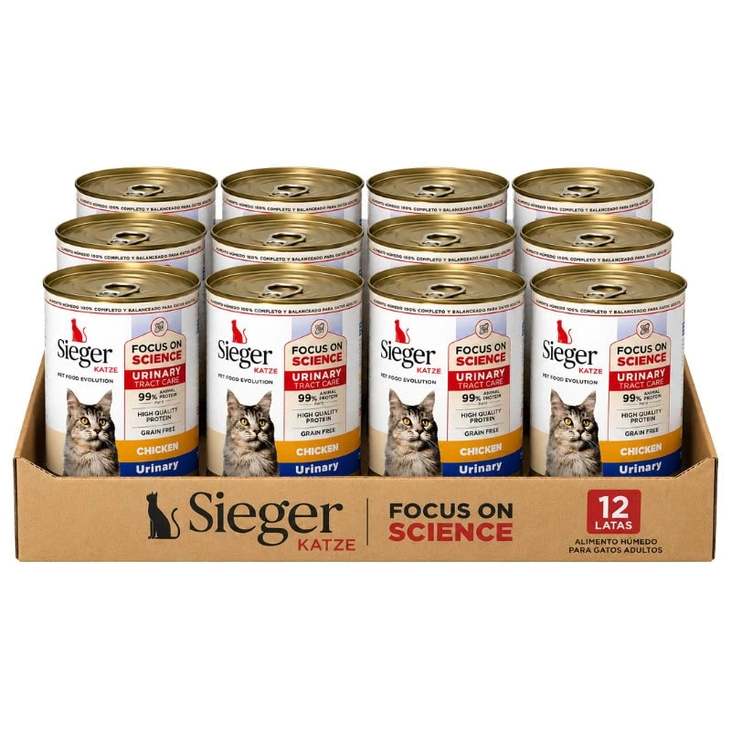Pack 12 Latas Sieger Katze Wet Adult Urinary Chicken 340 g