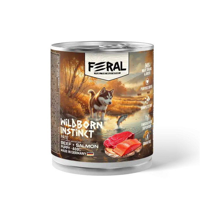 Feral Lata Perro Cachorro – Vacuno con Salmón 400gr