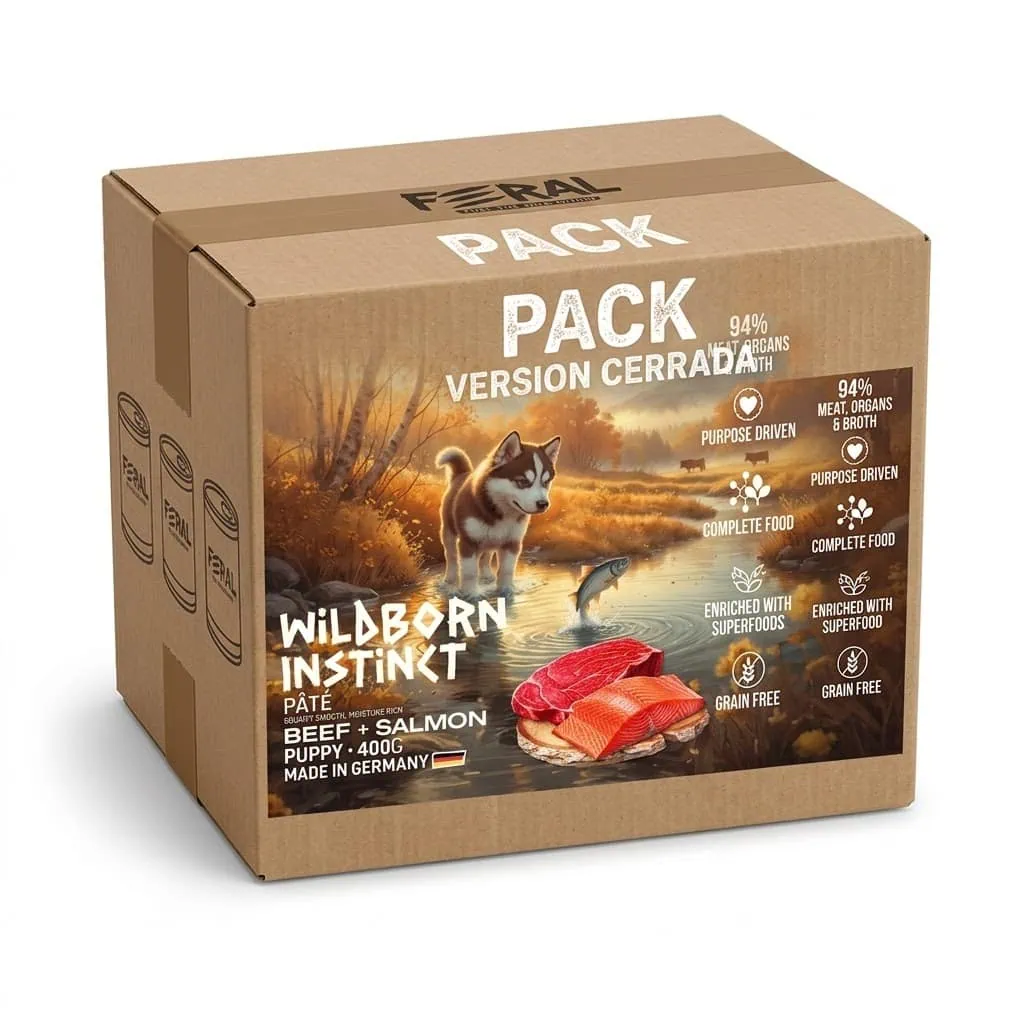 Feral Pack 6 Lata Perro Cachorro – Vacuno con Salmón 400gr