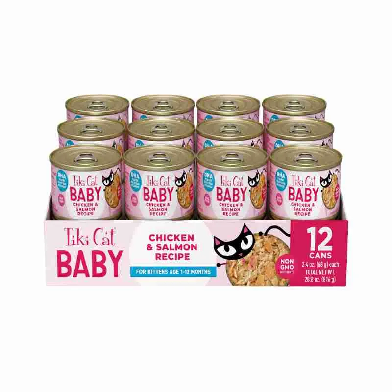 Pack 12 Tiki Cat Lata Baby Pollo y Salmón 70 g