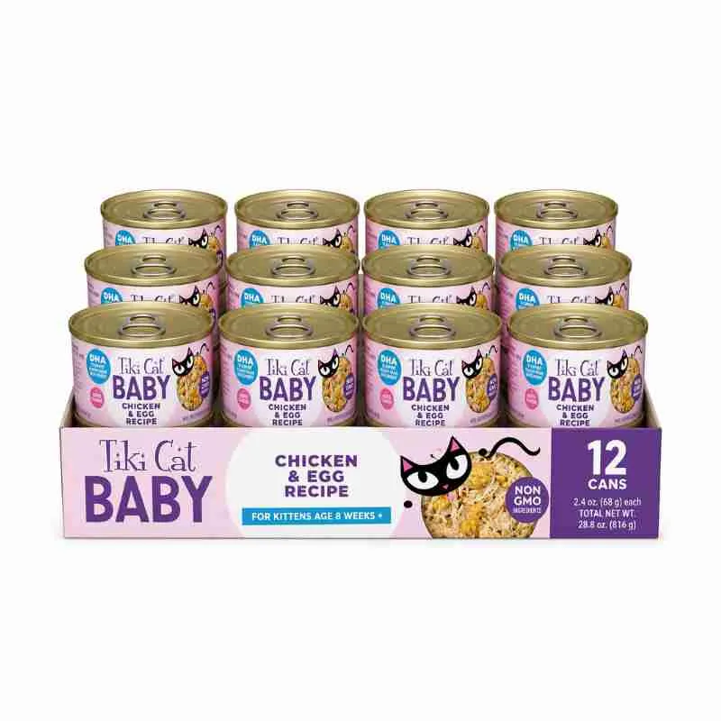 Pack 12 Tiki Cat Lata Baby Pollo y Huevo 70 g
