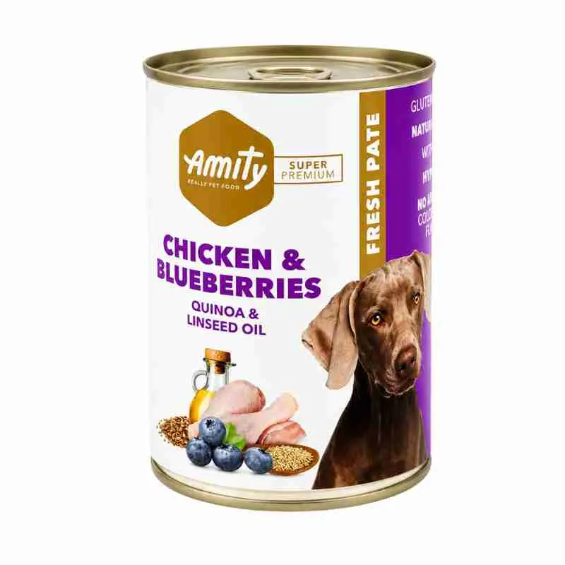 Amity lata perro adulto pollo y arándanos 400 g