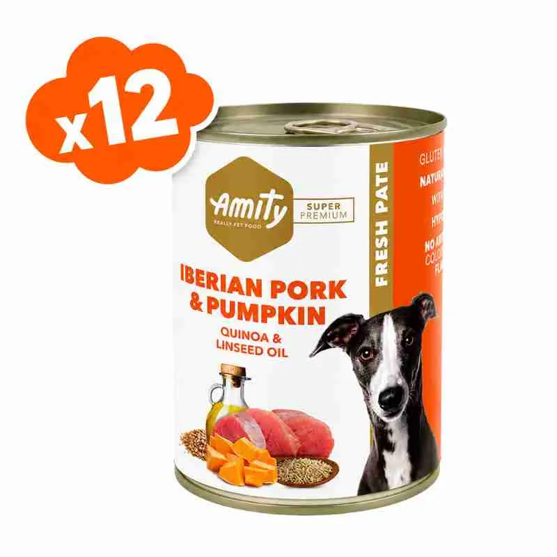 Pack 12 Amity Lata Iberian Pork and Pumpkin para Perros 400 g