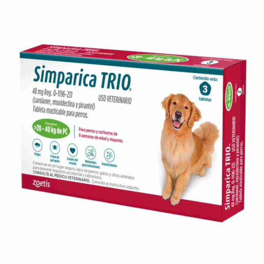 Simparica Trio green 20 kg a 40 kg x 3 comprimidos