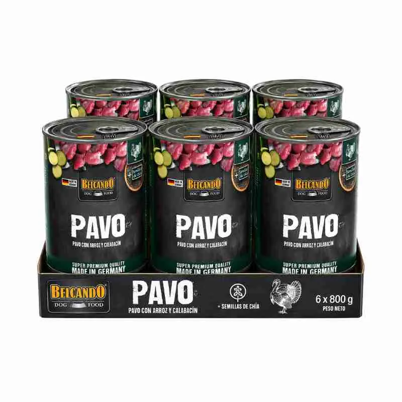 Pack 6 Latas Belcando Pavo con Arroz y Zapallo Italiano 800g