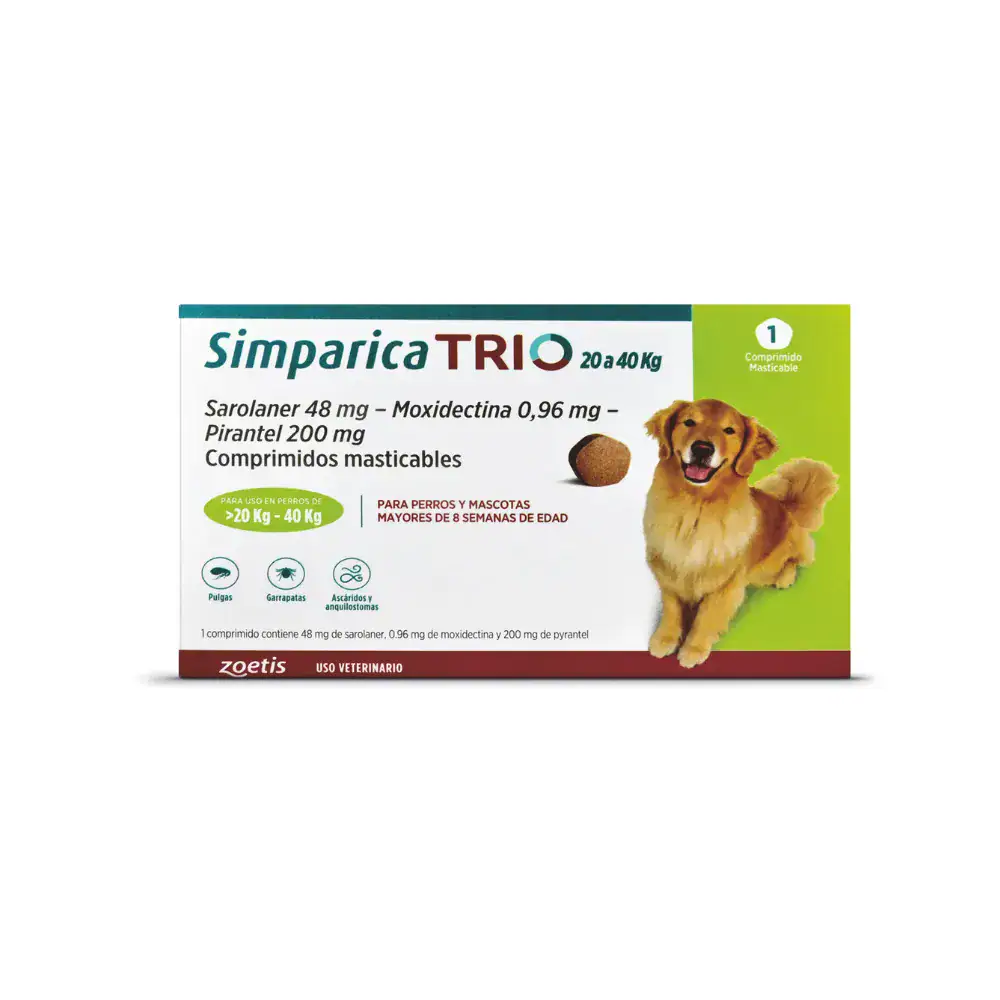 Simparica Trio Green 20 a 40 kg x 1 Comprimido