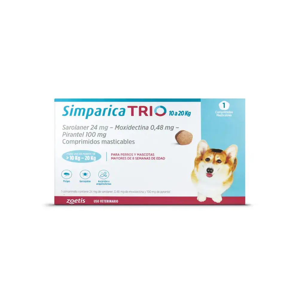 Simparica Trio Blue 10 a 20 kg x 1 Comprimido