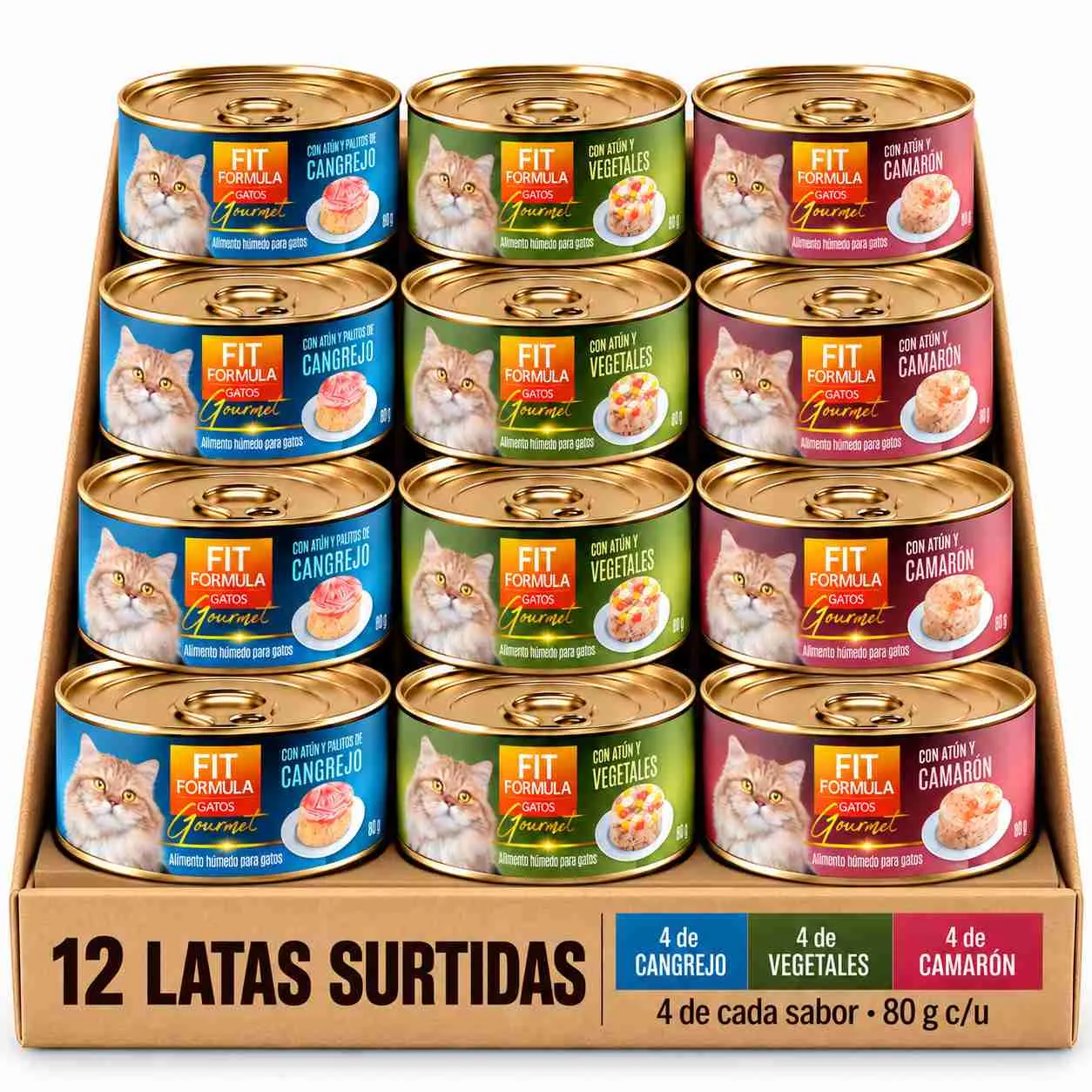 Pack 12 Latas Surtidas Fit Fórmula Gourmet Gatos 80 g
