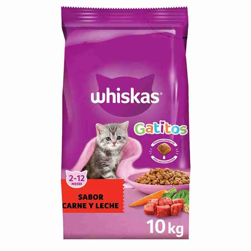 Whiskas - Alimento Seco para Gatitos - Sabor Carne y Leche 10kg